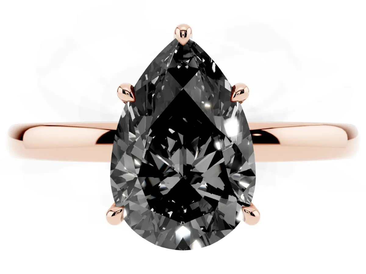 Fancy Black Pear Cut Solitaire Engagement Ring with Cathedral Band and Four-Prong Setting Rose gold