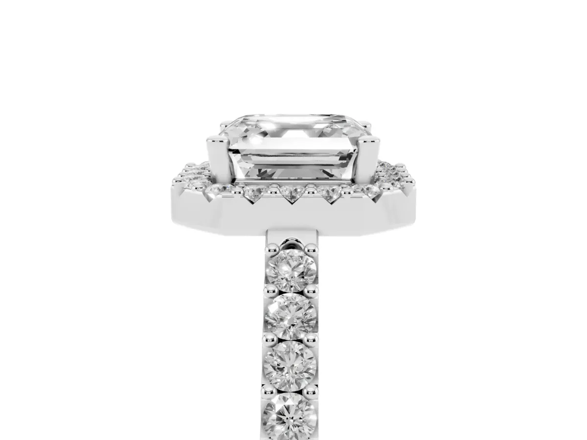 Asscher Cut Halo Diamond Pavé Solitaire Ring Platinum