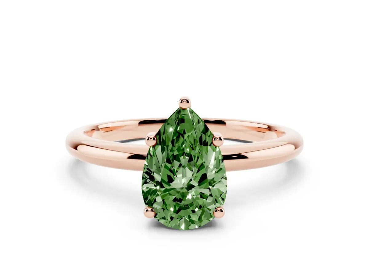 Fancy Green Pear Cut Cut Solitaire Engagement Ring with Four-Prong Setting and Classic Band Rose gold
