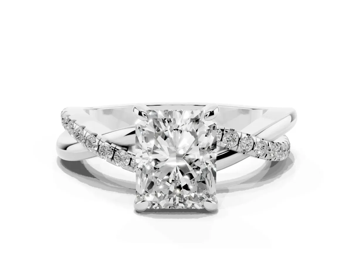 Radiant Cut Cut Diamond Twist Band Solitaire with Prong Setting Platinum