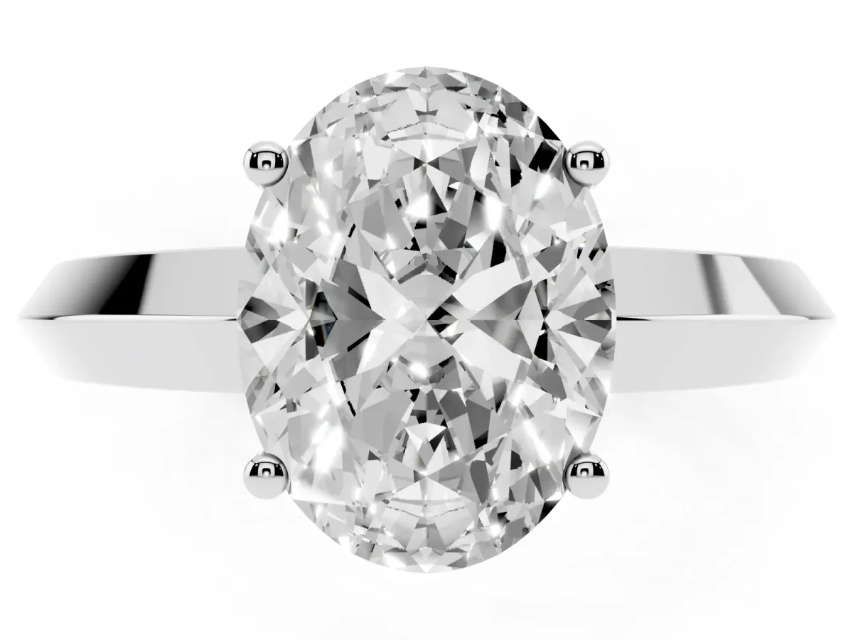 Oval Cut Cut Solitaire Engagement Ring with Flat Band and Four-Prong Setting Platinum