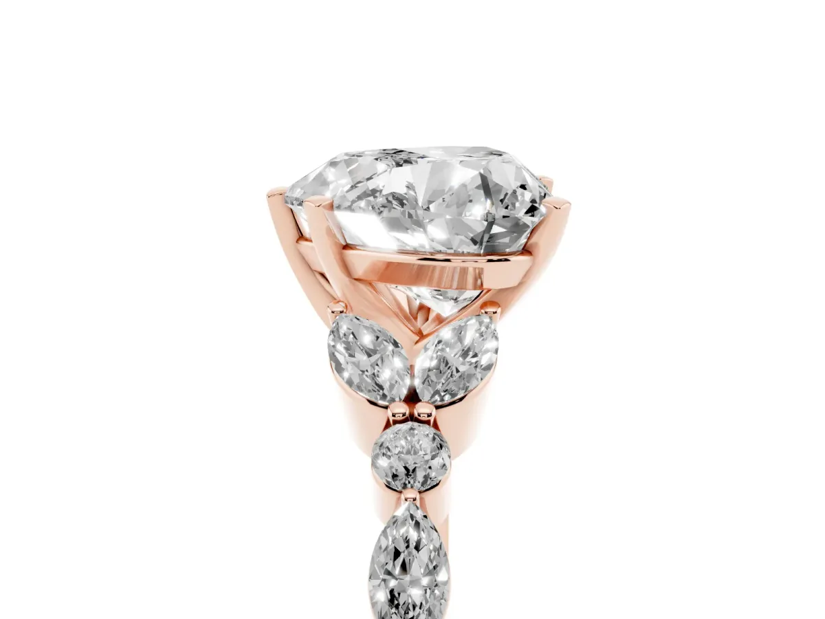 Heart Cut Diamond Solitaire Ring with Side Stones and Four-Prong Setting Rose gold