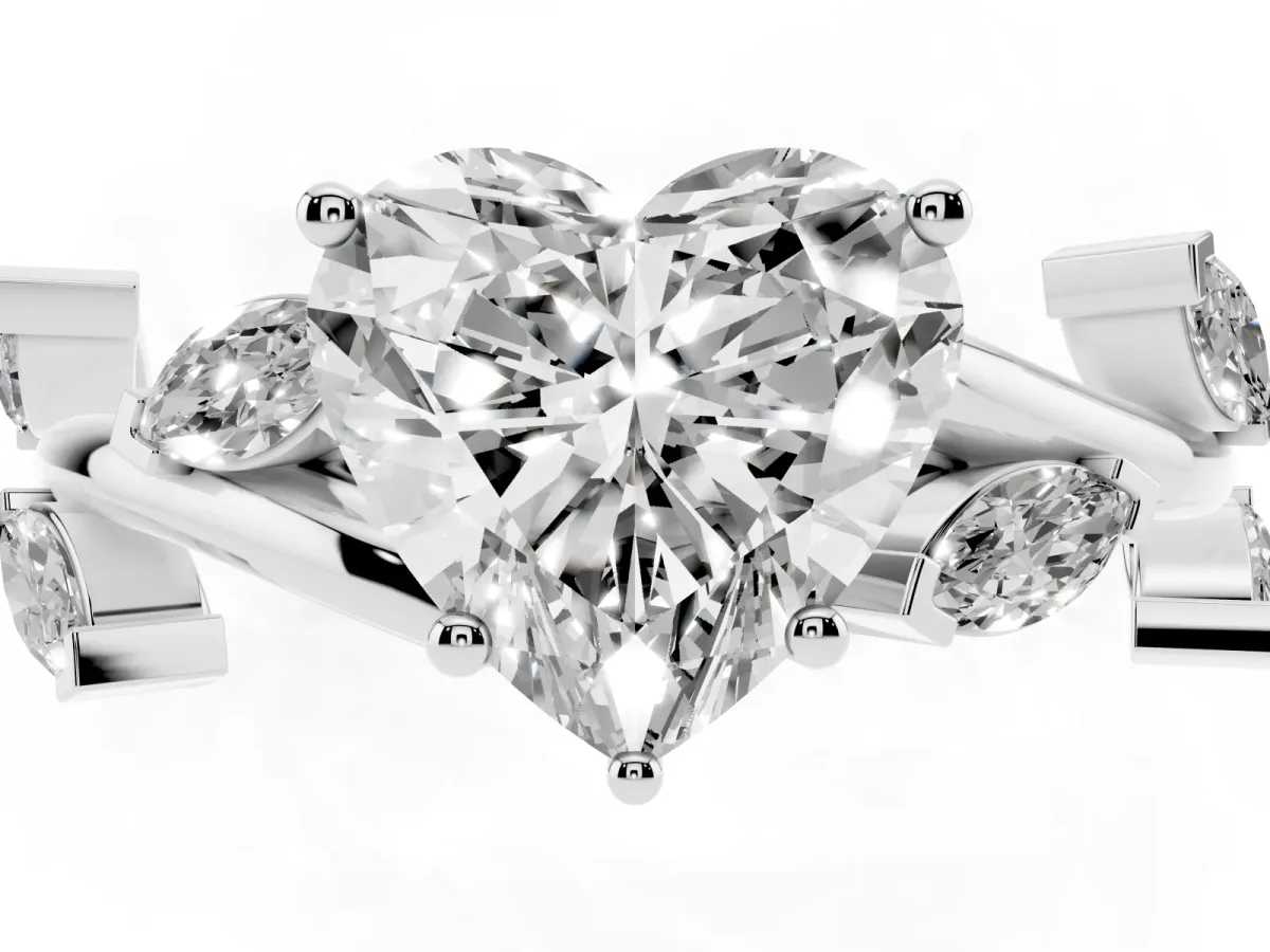 Heart Cut Solitaire Twisted Band Marquise Accent Prong Setting Ring White gold