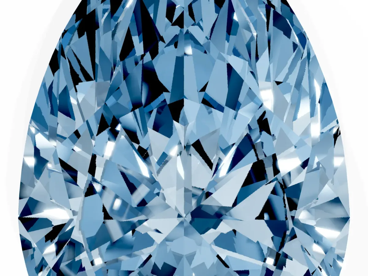 Fancy Blue Pear Cut Diamond Ring with Marquise Side Stones and Prong Setting Yellow gold