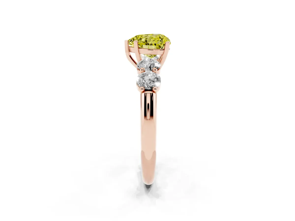 Fancy Yellow Heart Cut Cut Five-Stone Prong Set Diamond Ring with Classic Band Rose gold