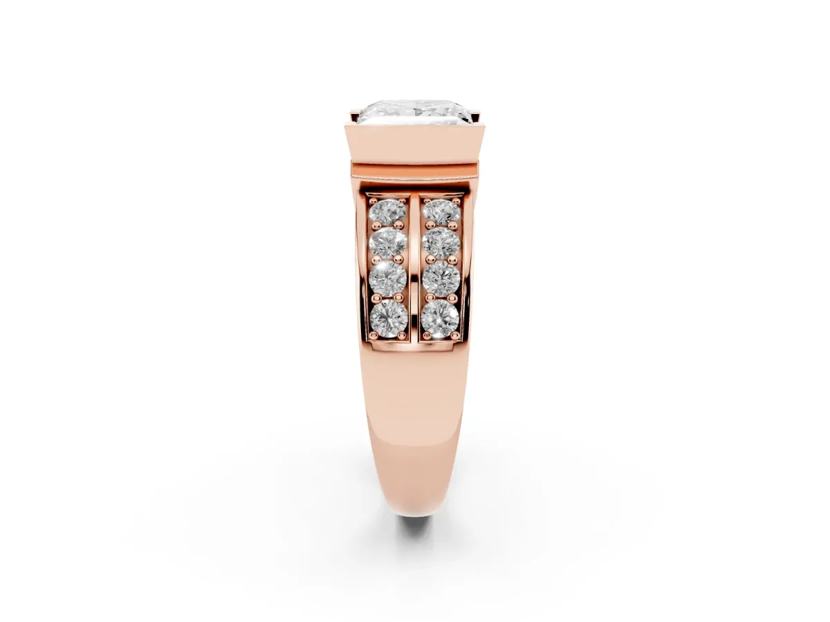 Princess Cut Brilliant Diamond Channel Set Wide Band Ring with Bezel Setting Rose gold