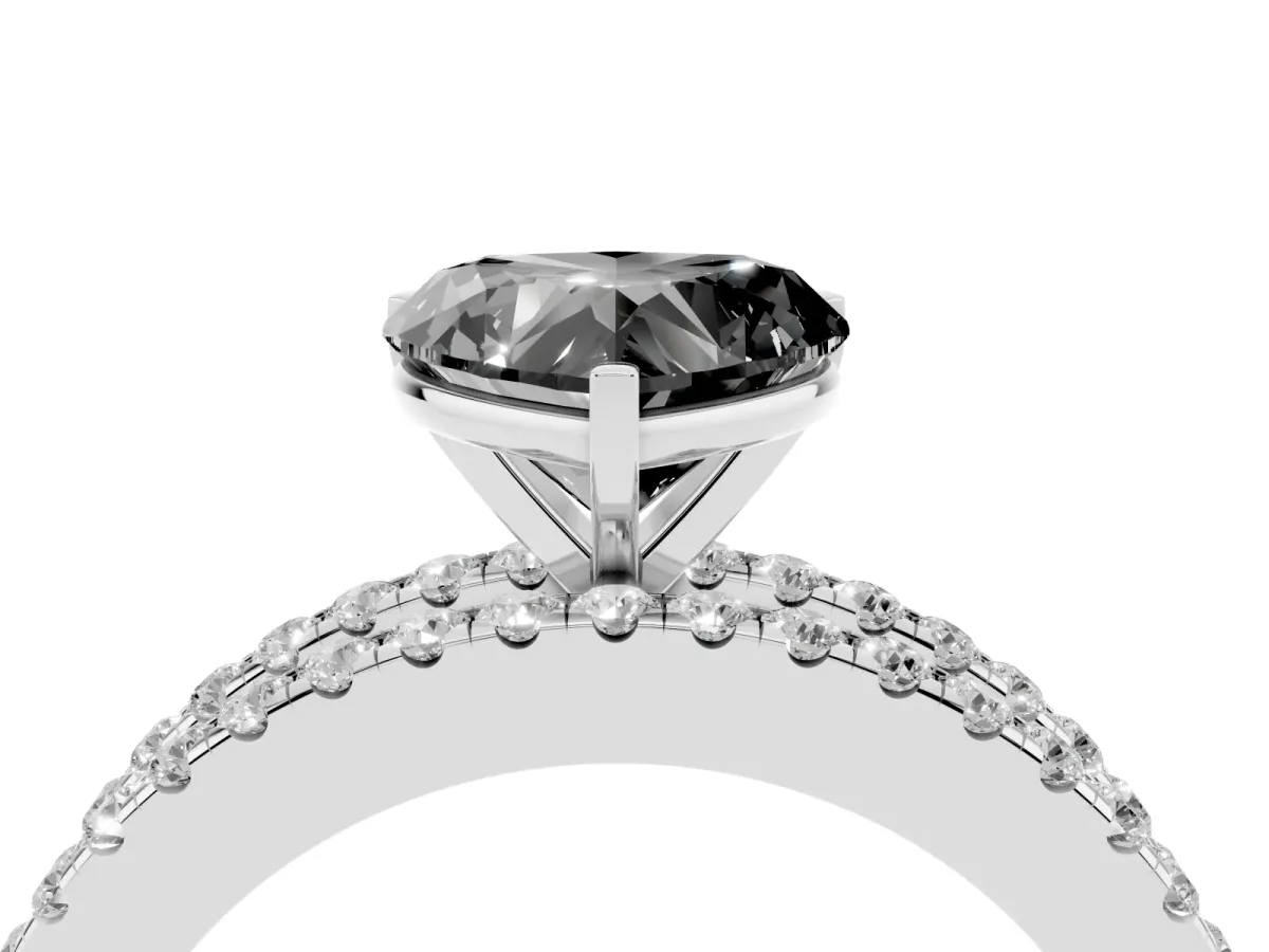 Fancy Black Heart Cut Diamond Solitaire Ring with Pavé and Channel Set Band Silver