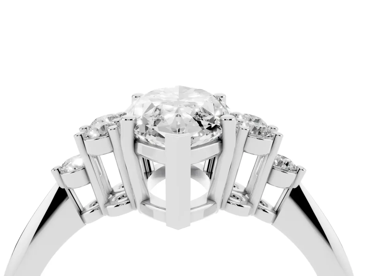 Marquise Cut Cut Diamond Cluster Ring with Solitaire Band and Four-Prong Setting Silver
