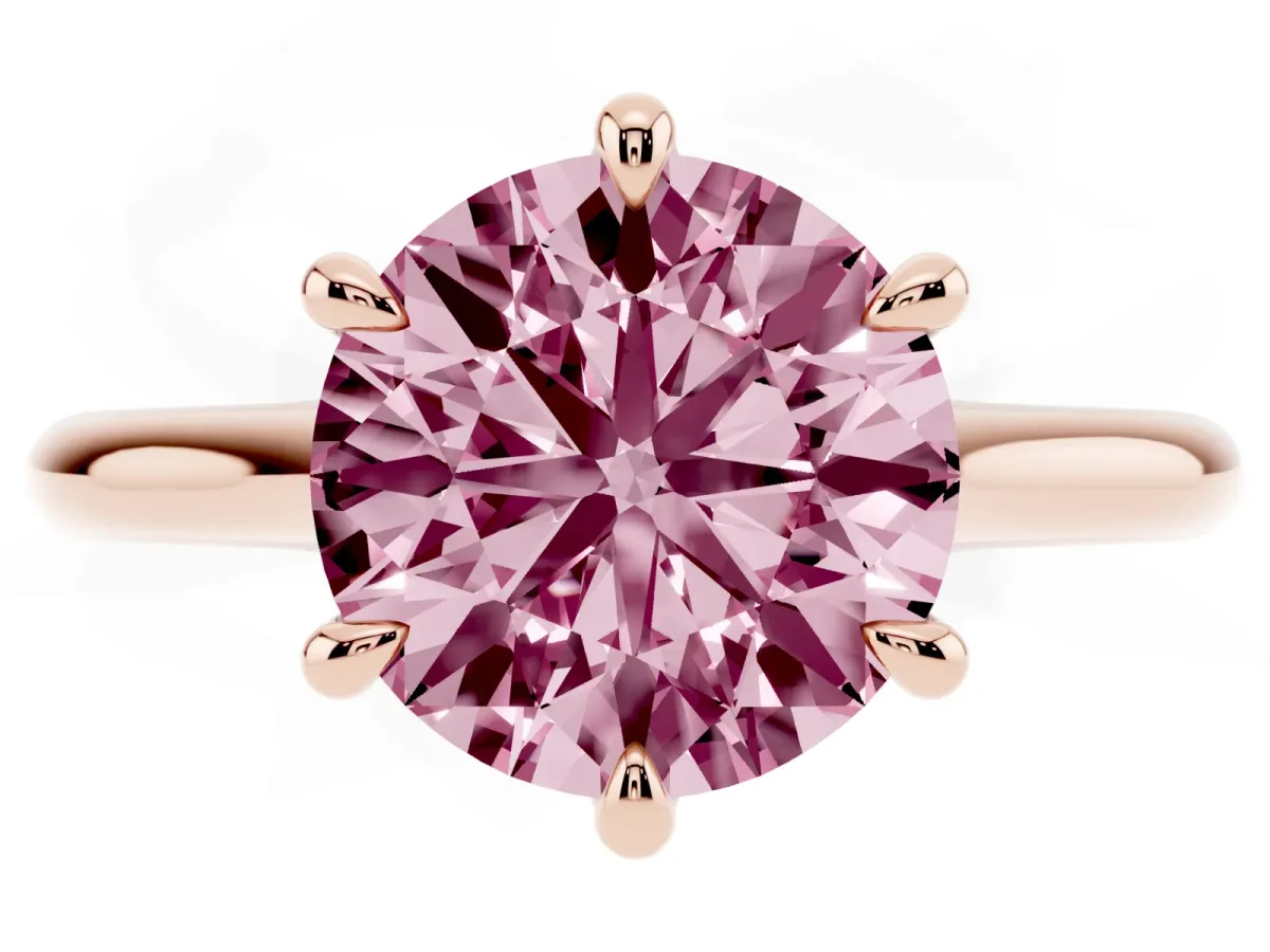 Fancy Pink Round Cut Solitaire Engagement Ring with Six-Prong Setting and Classic Band Rose gold