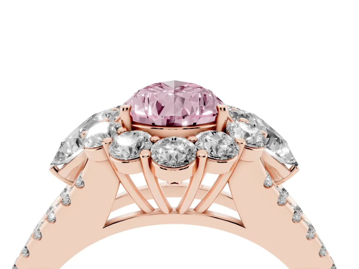 Fancy Pink Pear Cut Halo Split Shank Diamond Engagement Ring with Prong Setting Rose gold
