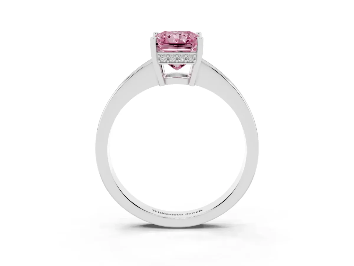 Fancy Pink Radiant Cut Solitaire Pavé Band Prong Setting Ring Silver