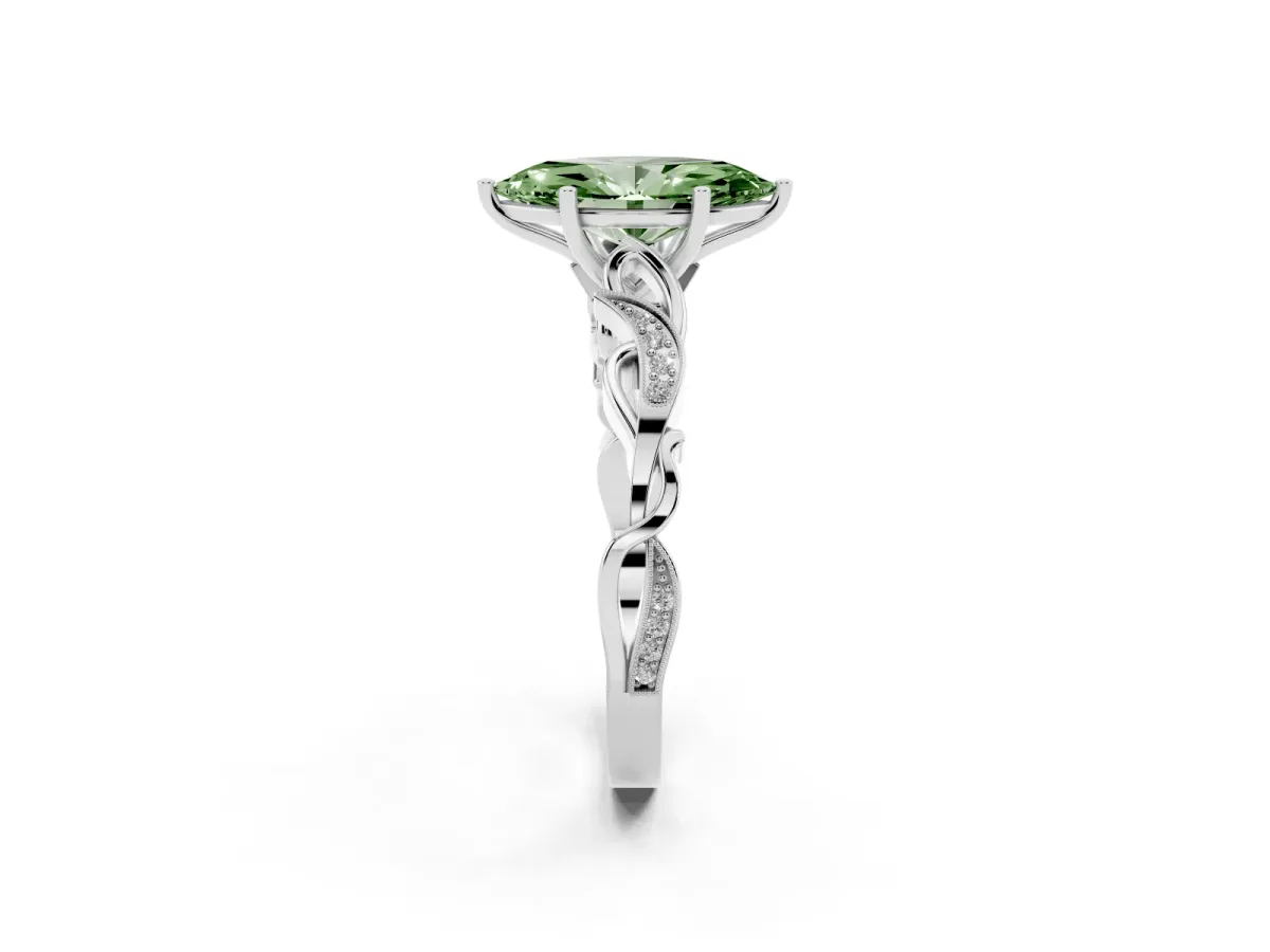Fancy Green Marquise Cut Solitaire Vine Band with Milgrain Prong Setting Silver
