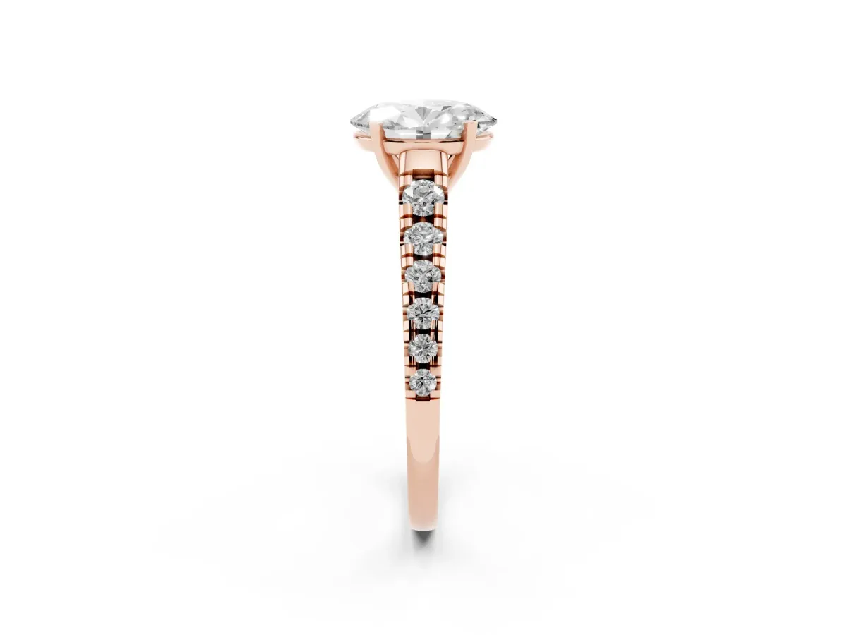 Oval Cut Diamond Cathedral Solitaire Ring with Round Pavé Band Rose gold