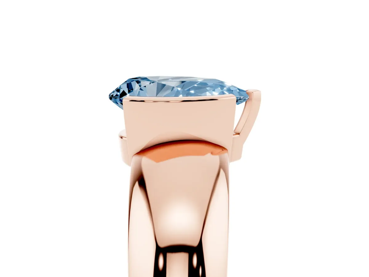 Fancy Blue Pear Cut Solitaire Tension Set Diamond Ring with Wide Band Rose gold