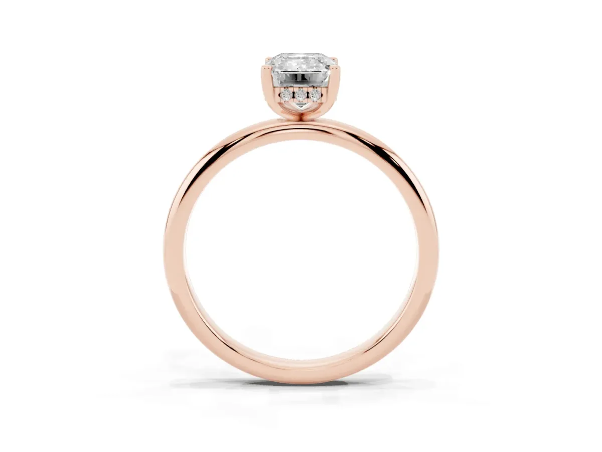 Emerald Cut Cut Solitaire Engagement Ring with Four-Prong Setting and Classic Band Rose gold