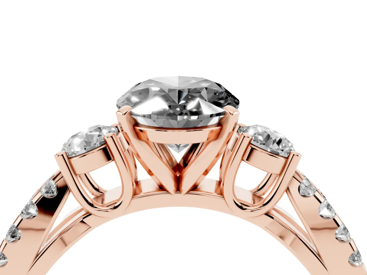 Fancy Black Oval Cut Diamond Three-Stone Ring with Pavé Split Shank and Four-Prong Setting Rose gold