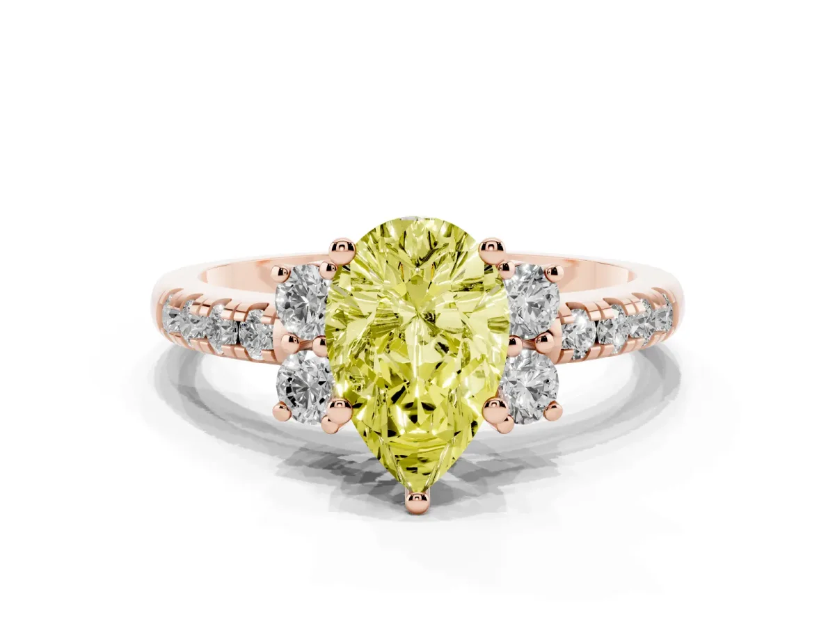 Fancy Yellow Pear Cut Diamond Three-Stone Pave Band with Four-Prong Setting Rose gold