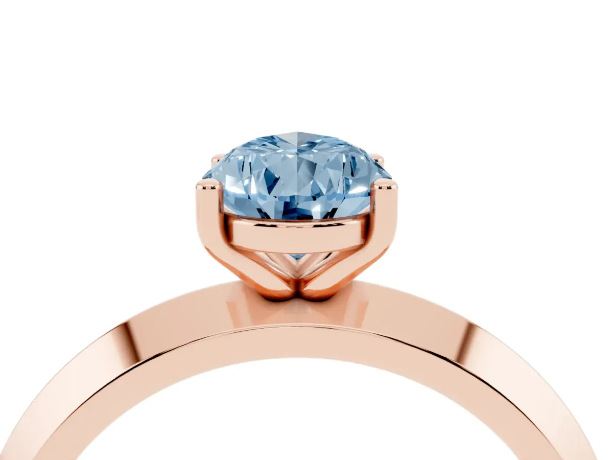 Fancy Blue Pear Cut Cut Solitaire Engagement Ring with Flat Band and Four-Prong Setting Rose gold
