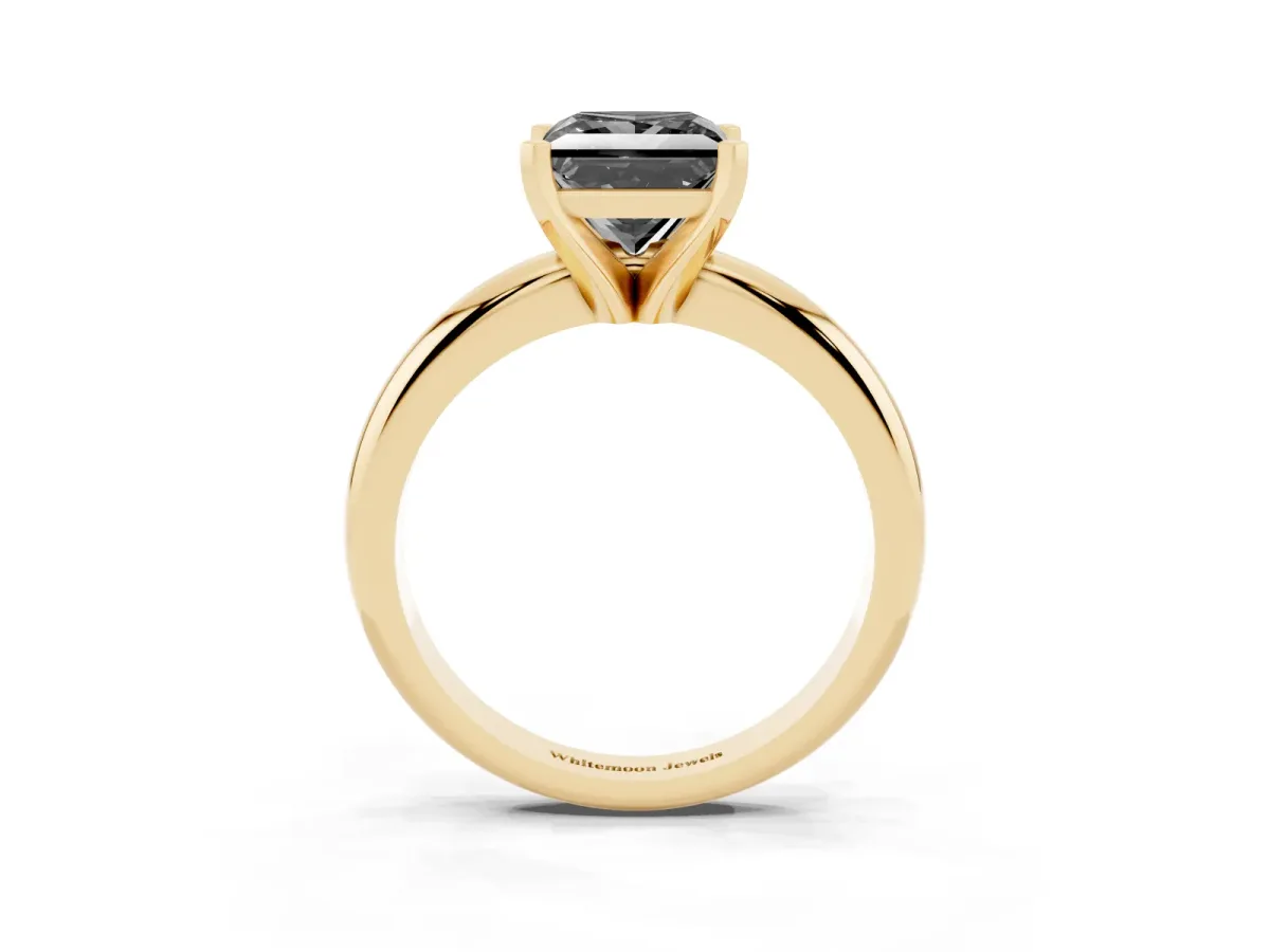 Fancy Black Princess Cut Diamond Solitaire Engagement Ring with Round Band and Four-Prong Setting Yellow gold