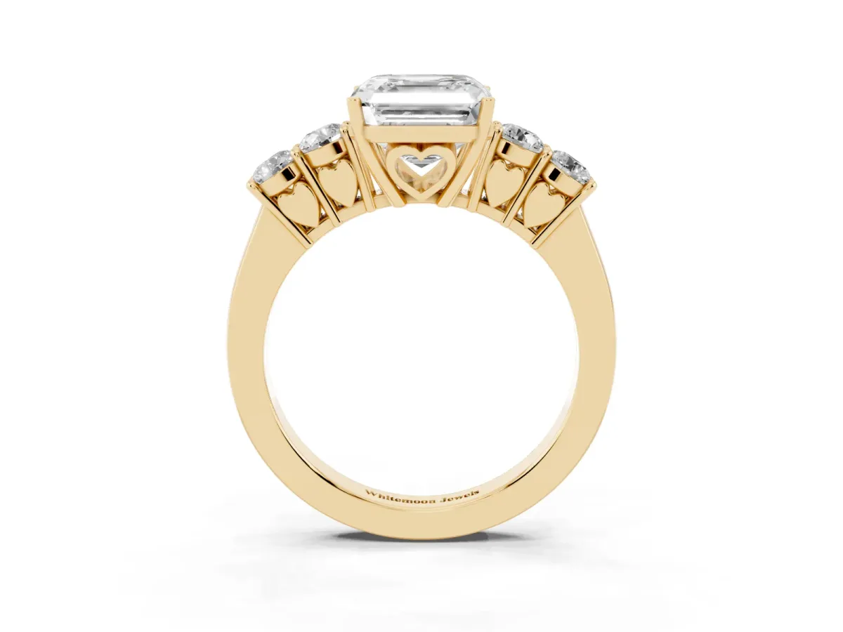Asscher Cut Cut Diamond Five-Stone Prong Set White Gold Ring Yellow gold