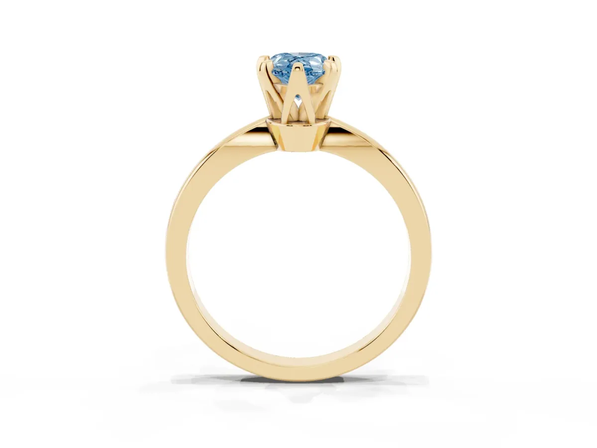 Fancy Blue Pear Cut Solitaire Engagement Ring with Six-Prong Setting and Tapered Band Yellow gold
