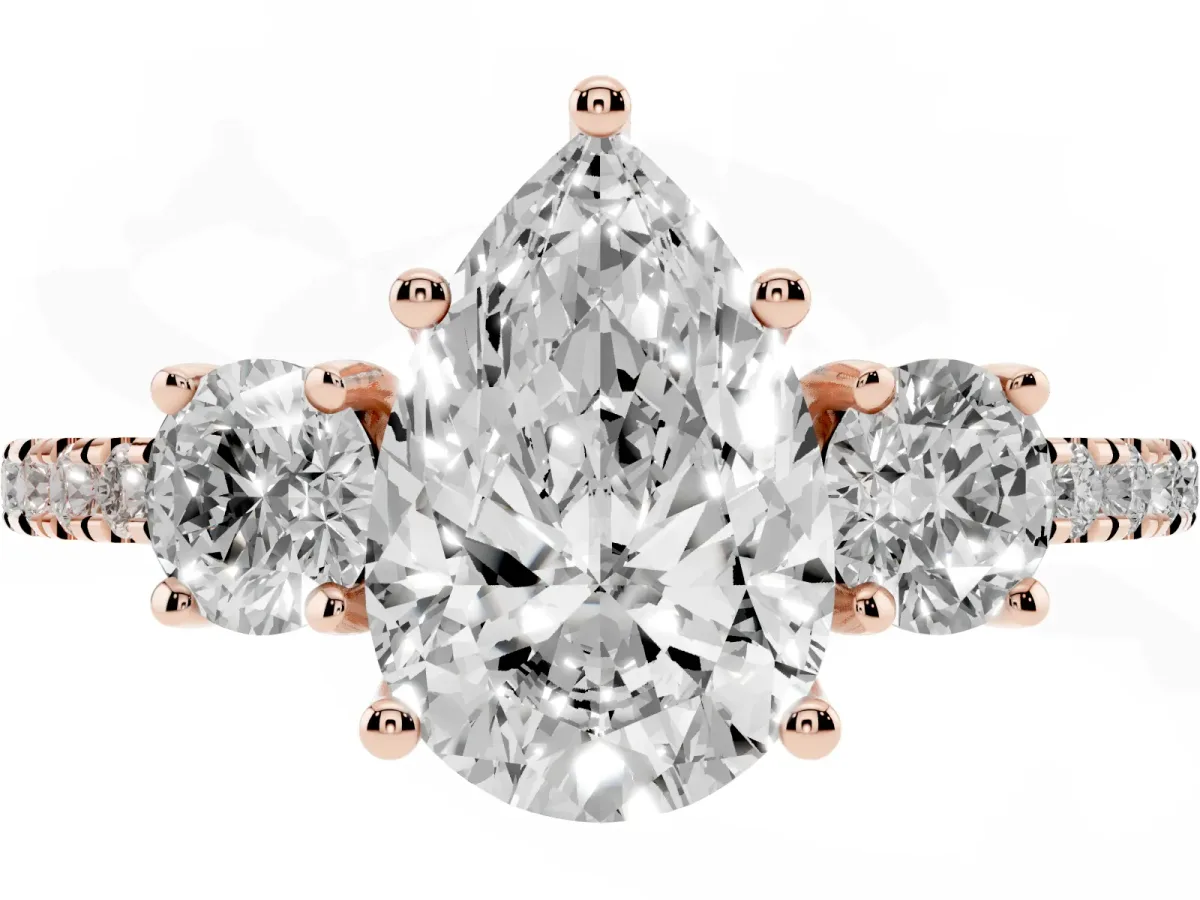 Three-Stone Pear Cut Cut Diamond Pavé Band with Prong Setting Rose gold