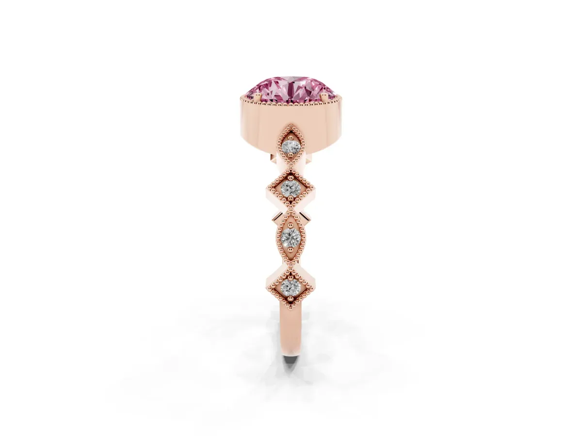 Fancy Pink Round Cut Milgrain Marquise Diamond Twist Band Ring Rose gold