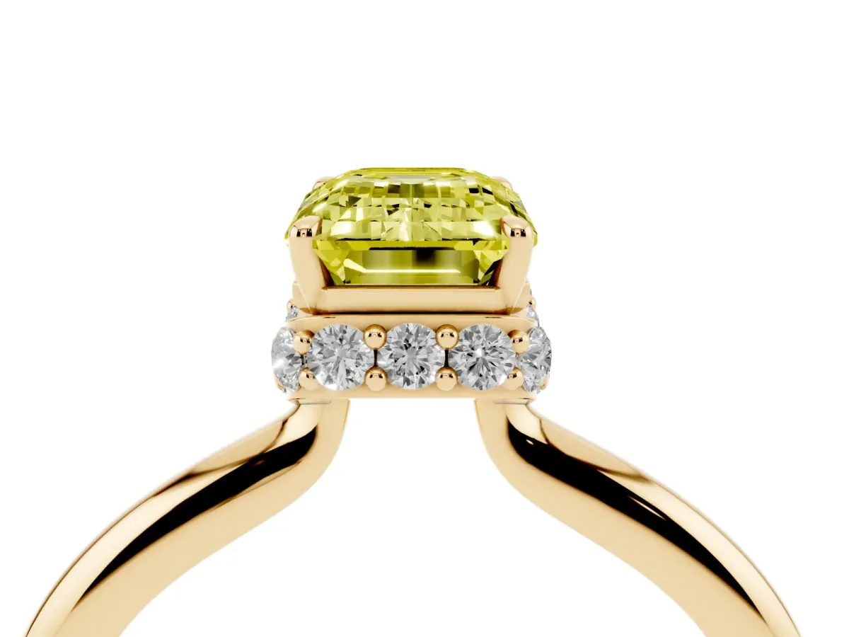 Fancy Yellow Emerald Cut Brilliant Solitaire Engagement Ring with Six-Prong Setting and Classic Band Yellow gold