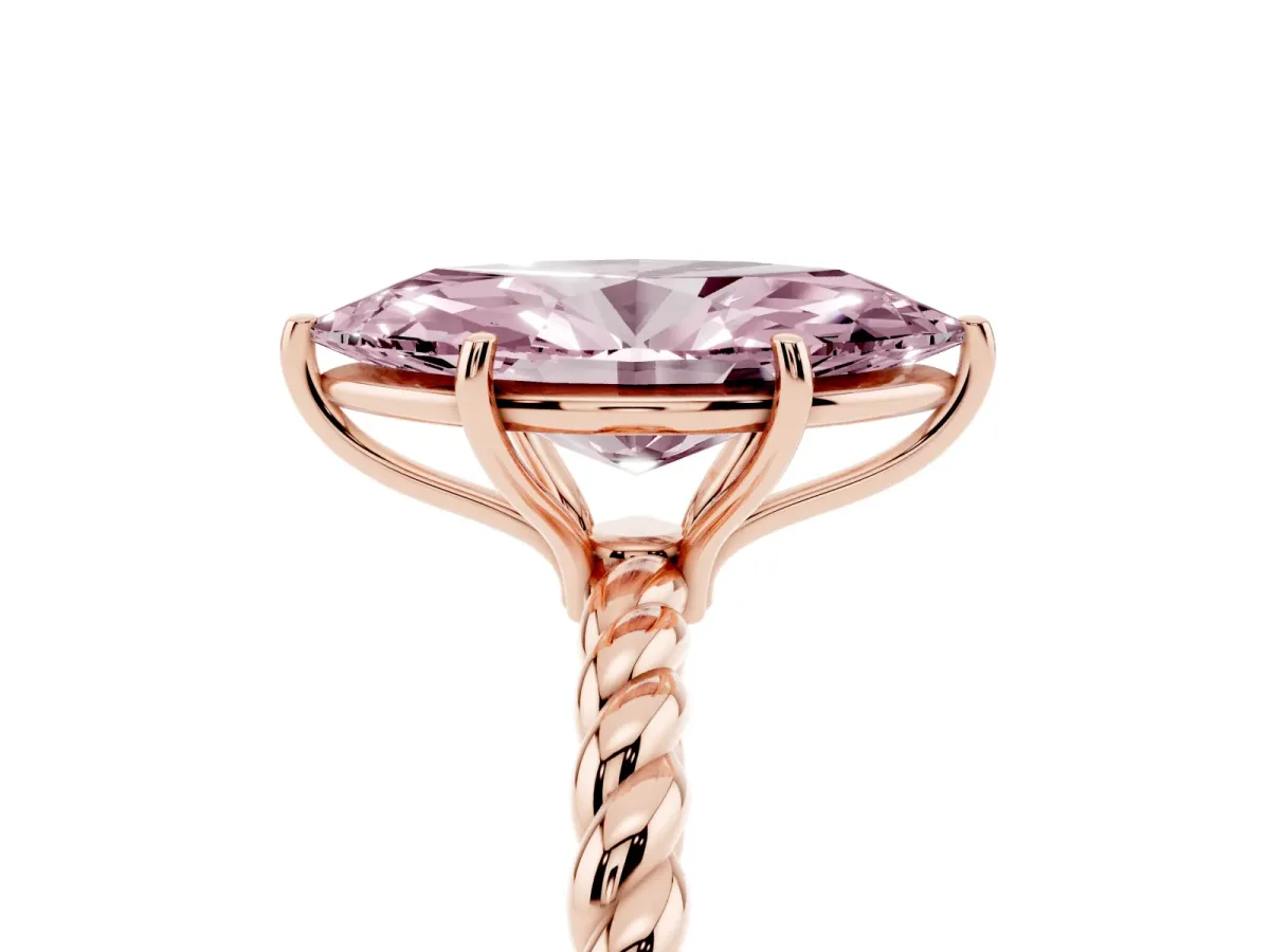 Fancy Pink Marquise Cut Solitaire Twist Band Ring with Four-Prong Setting Rose gold
