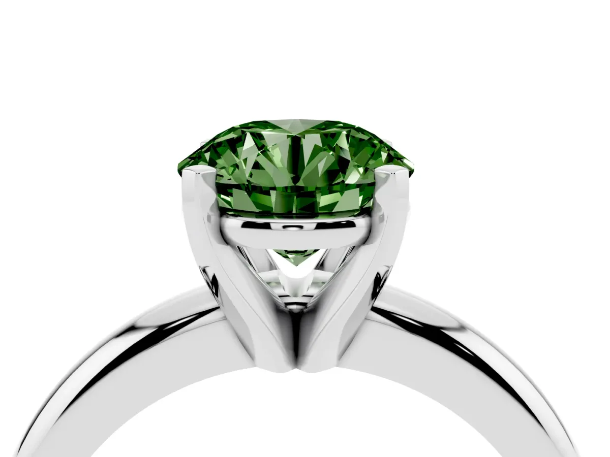 Fancy Green Round Cut Diamond Solitaire Engagement Ring with Round Band and Four-Prong Setting Platinum