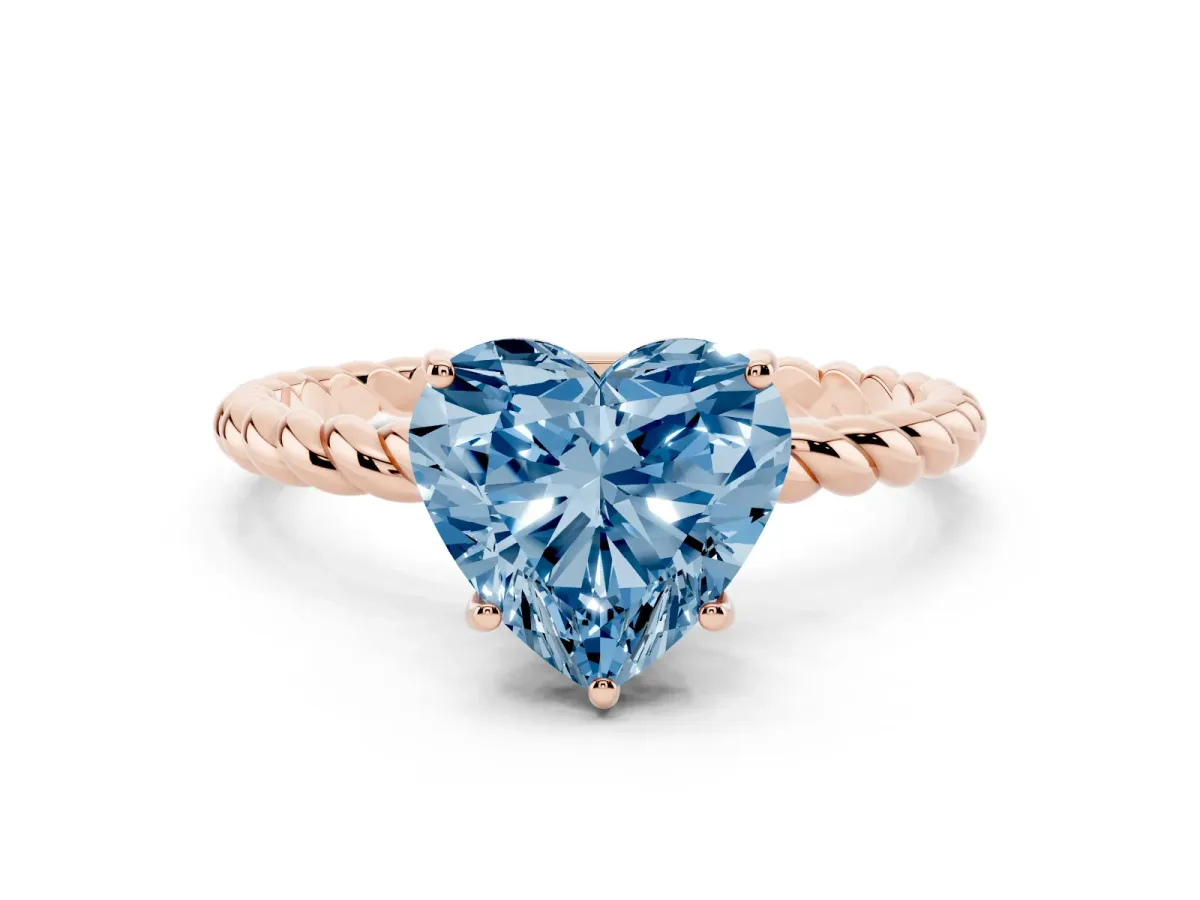 Fancy Blue Heart Cut Solitaire Twisted Band 4-Prong Ring Rose gold