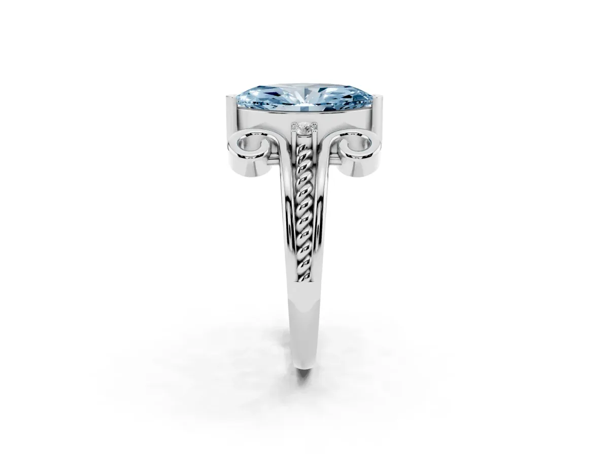 Fancy Blue Marquise Cut Solitaire Twisted Band Scroll Prong Ring Platinum