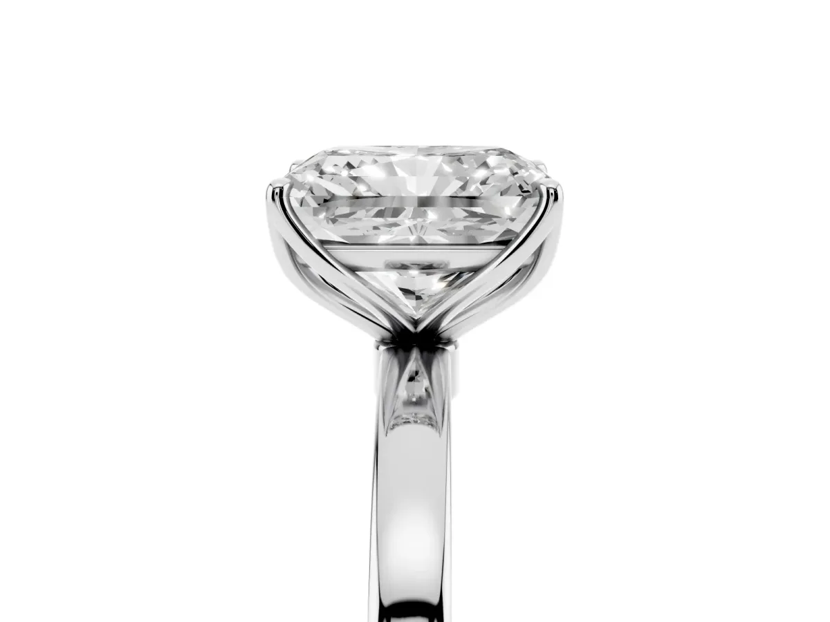 Radiant Cut Diamond Solitaire Ring with Thin Band and Prong Setting Silver