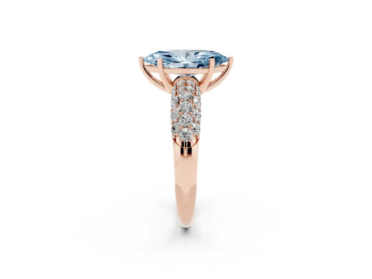 Fancy Blue Marquise Cut Diamond Pavé Band Solitaire Ring with Four-Prong Setting Rose gold