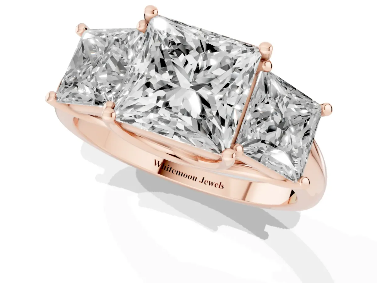 Three-Stone Princess Cut Diamond Engagement Ring with Prong Setting Rose gold