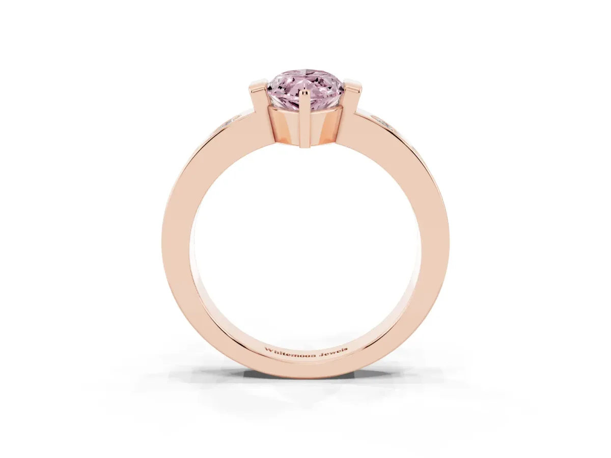 Fancy Pink Marquise Cut Brilliant Channel-Set Diamond Ring with Bezel Prong Setting Rose gold