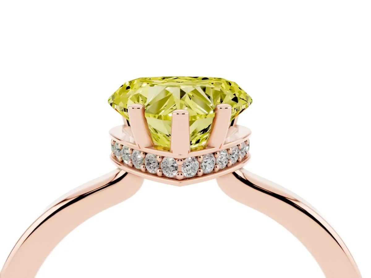 Fancy Yellow Heart Cut Cut Solitaire Engagement Ring with Four-Prong Setting on a Classic Band Rose gold