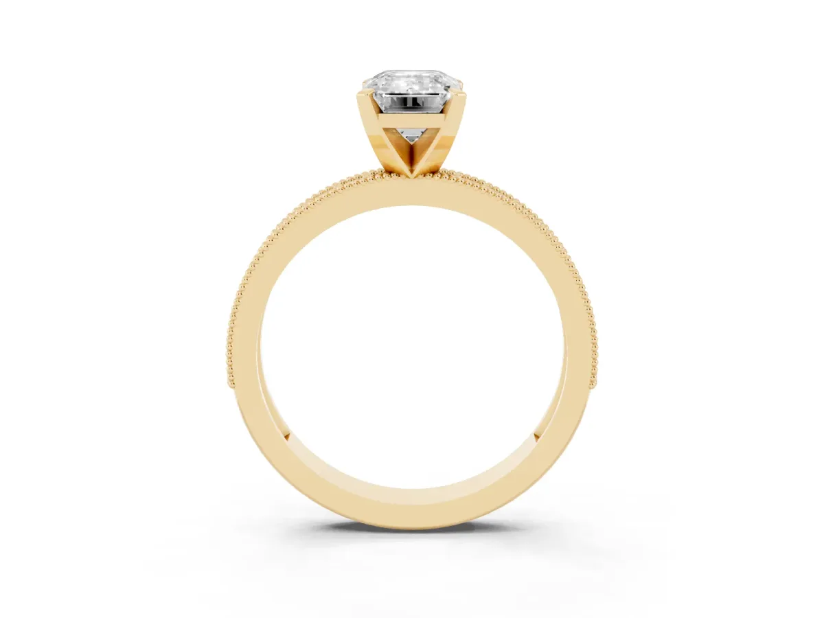 Emerald Cut Diamond Milgrain Pavé Engagement Ring with Four-Prong Setting Yellow gold