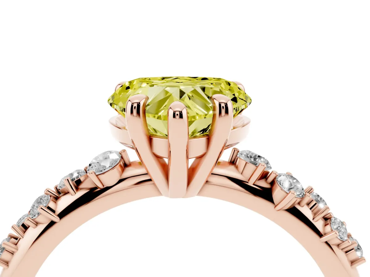 Fancy Yellow Heart Cut Cut Diamond Vine Band with Four-Prong Setting Rose gold