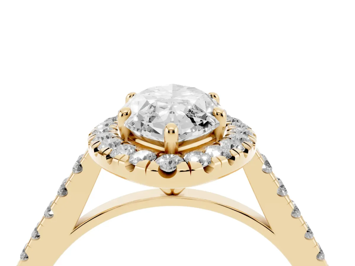 Marquise Cut Halo Pave Diamond Engagement Ring with Four-Prong Setting Yellow gold