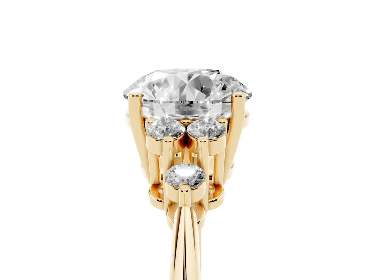 Round Cut Cut Diamond Cluster Ring with Solitaire Band and Four-Prong Setting Yellow gold