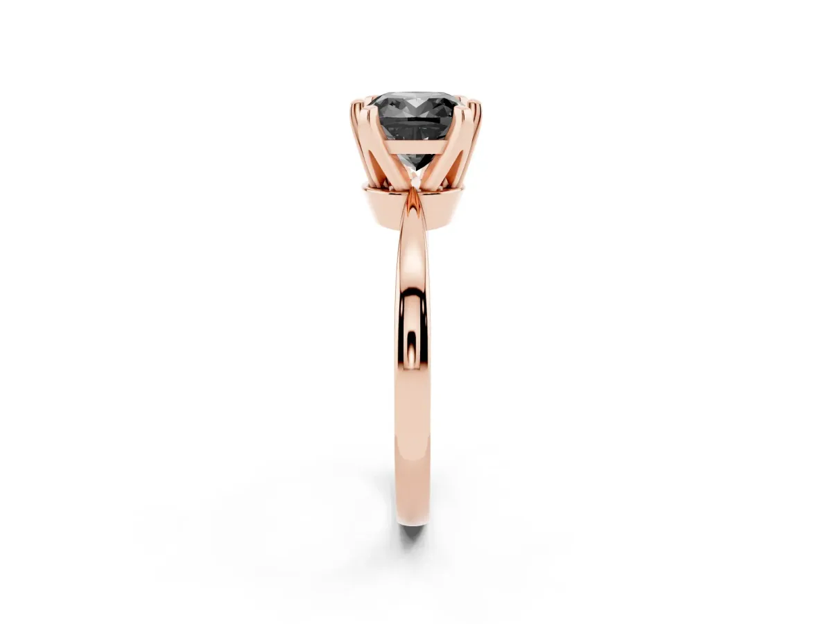 Fancy Black Cushion Cut Solitaire Engagement Ring with Six-Prong Setting and Tapered Band Rose gold