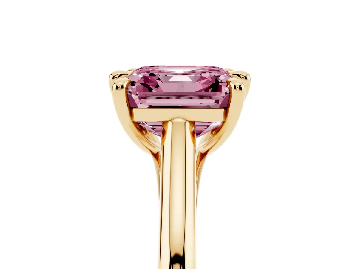 Fancy Pink Asscher Cut Solitaire Engagement Ring with Six-Prong Setting and Classic Band Yellow gold