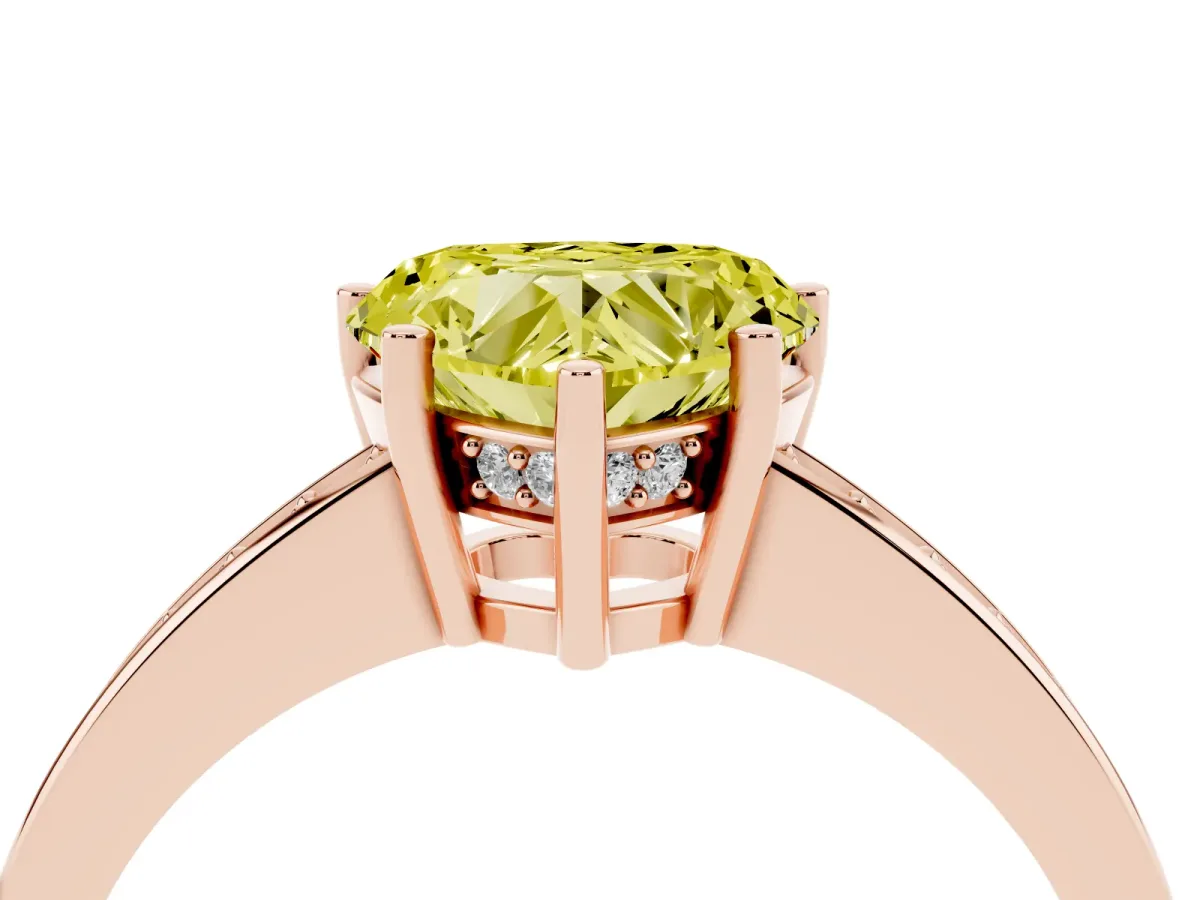 Fancy Yellow Heart Cut Solitaire Pavé Band Prong Setting Ring Rose gold