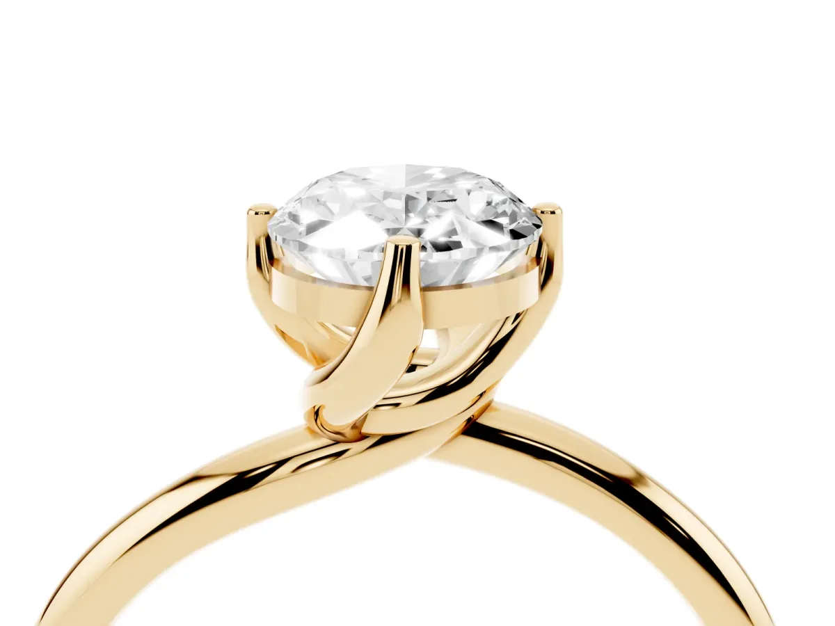 Oval Cut Diamond Solitaire Engagement Ring with Four-Prong Setting and Classic Band Yellow gold