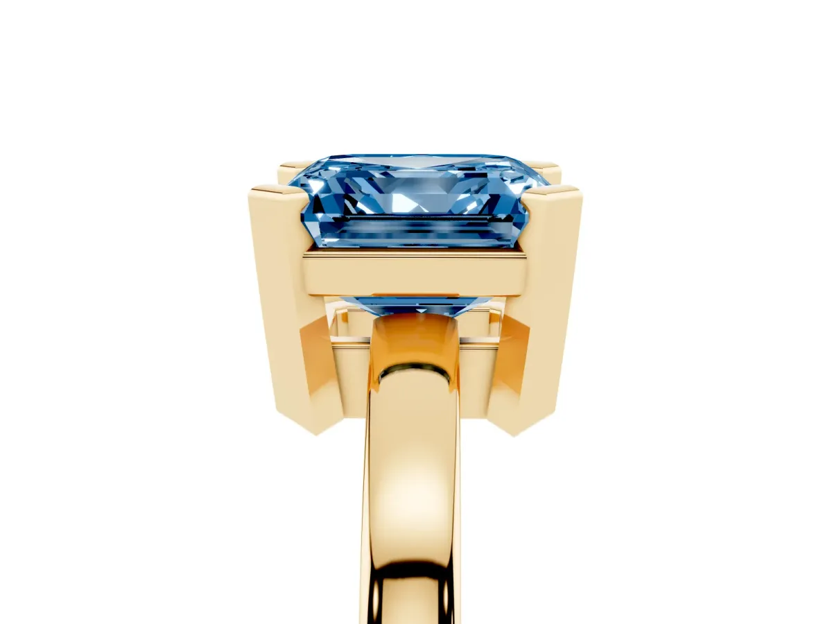 Fancy Blue Asscher Cut Cut Solitaire Ring with Four-Prong Setting and Classic Band Yellow gold