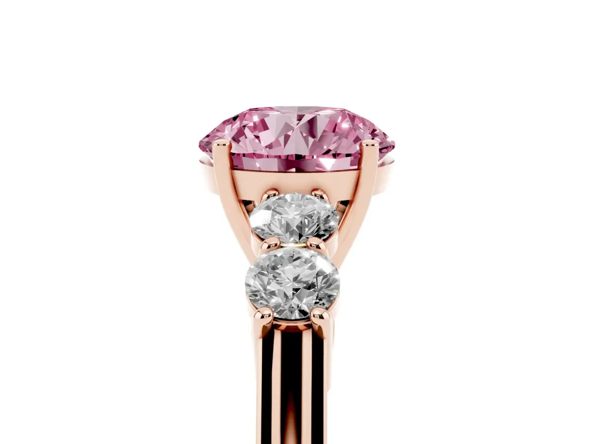Fancy Pink Round Cut Cut Diamond Five-Stone Prong Set White Gold Ring Rose gold