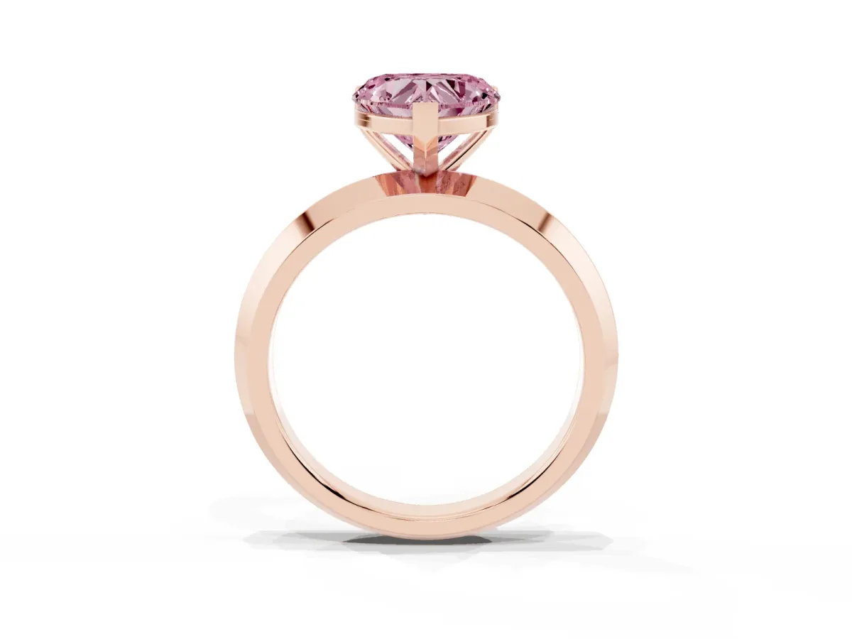Fancy Pink Heart Cut Cut Solitaire Engagement Ring with Flat Band and Four-Prong Setting Rose gold