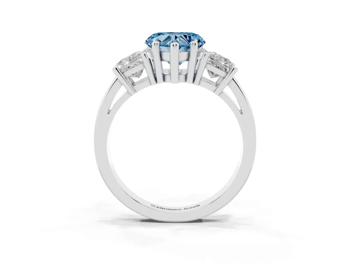 Fancy Blue Three-Stone Heart Cut Cut Solitaire Ring with Prong Setting Silver