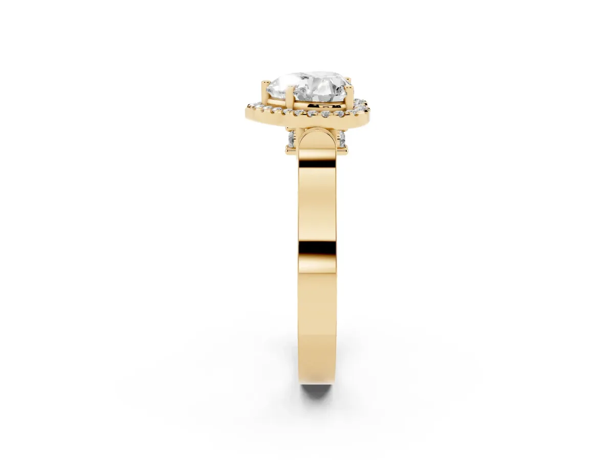 Heart Cut Halo Pave Split Shank Prong Setting Ring Yellow gold